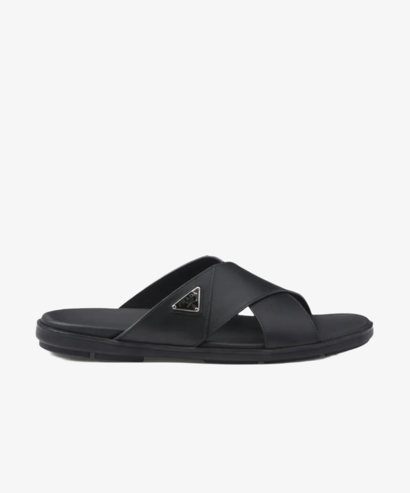 Prada Crisscross Triangle Logo Slides