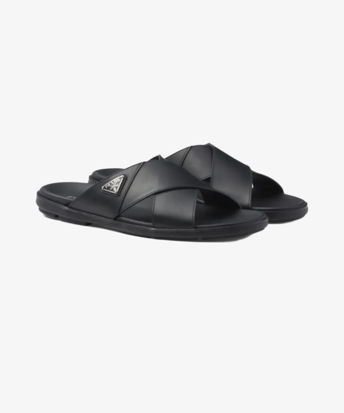 Prada Crisscross Triangle Logo Slides