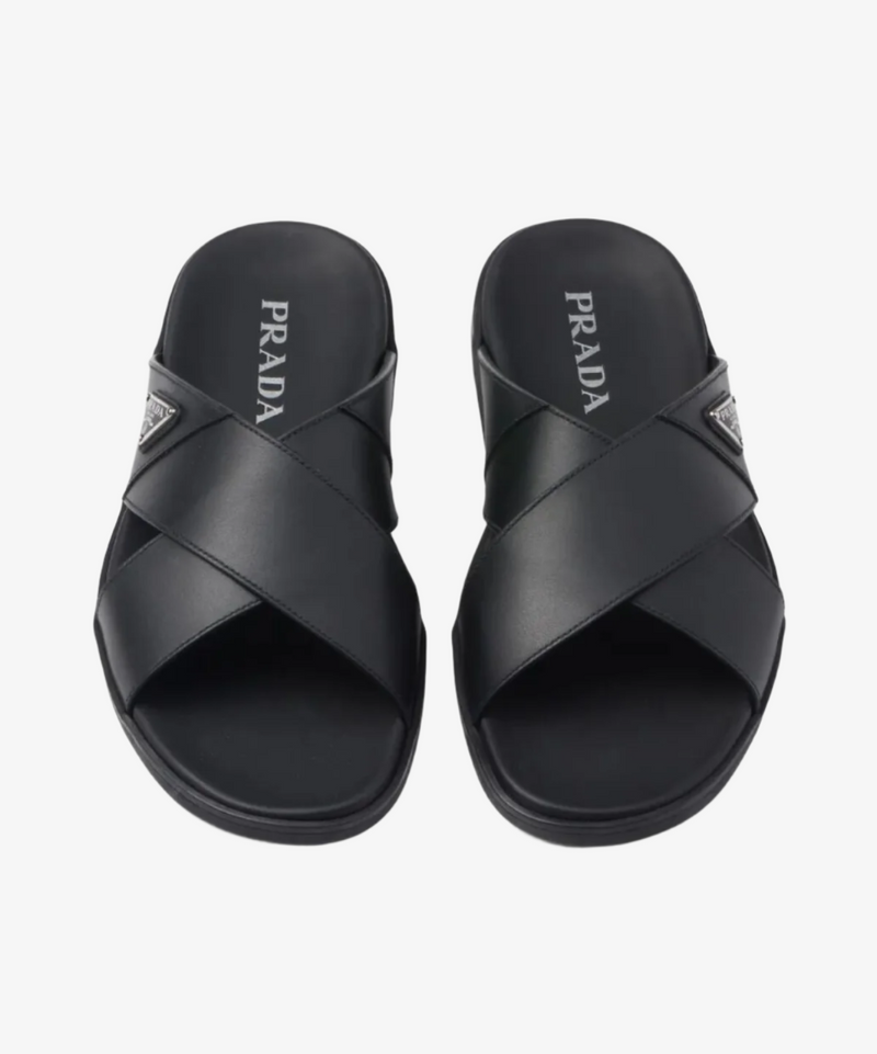 Prada Crisscross Triangle Logo Slides